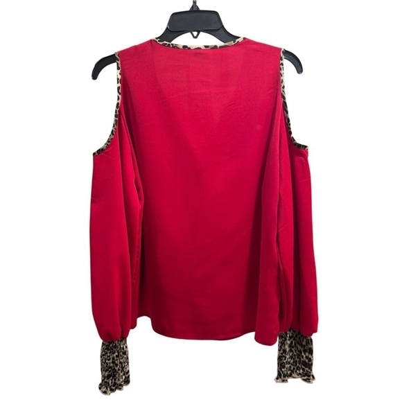 Leopard Trim Cold Shoulder Blouse Women's Size Medium - Picture 3 of 6